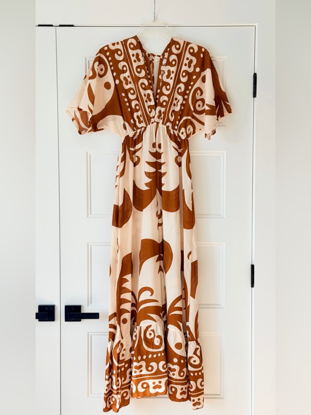 Women's Maxi Dress in Brown & Cream Print